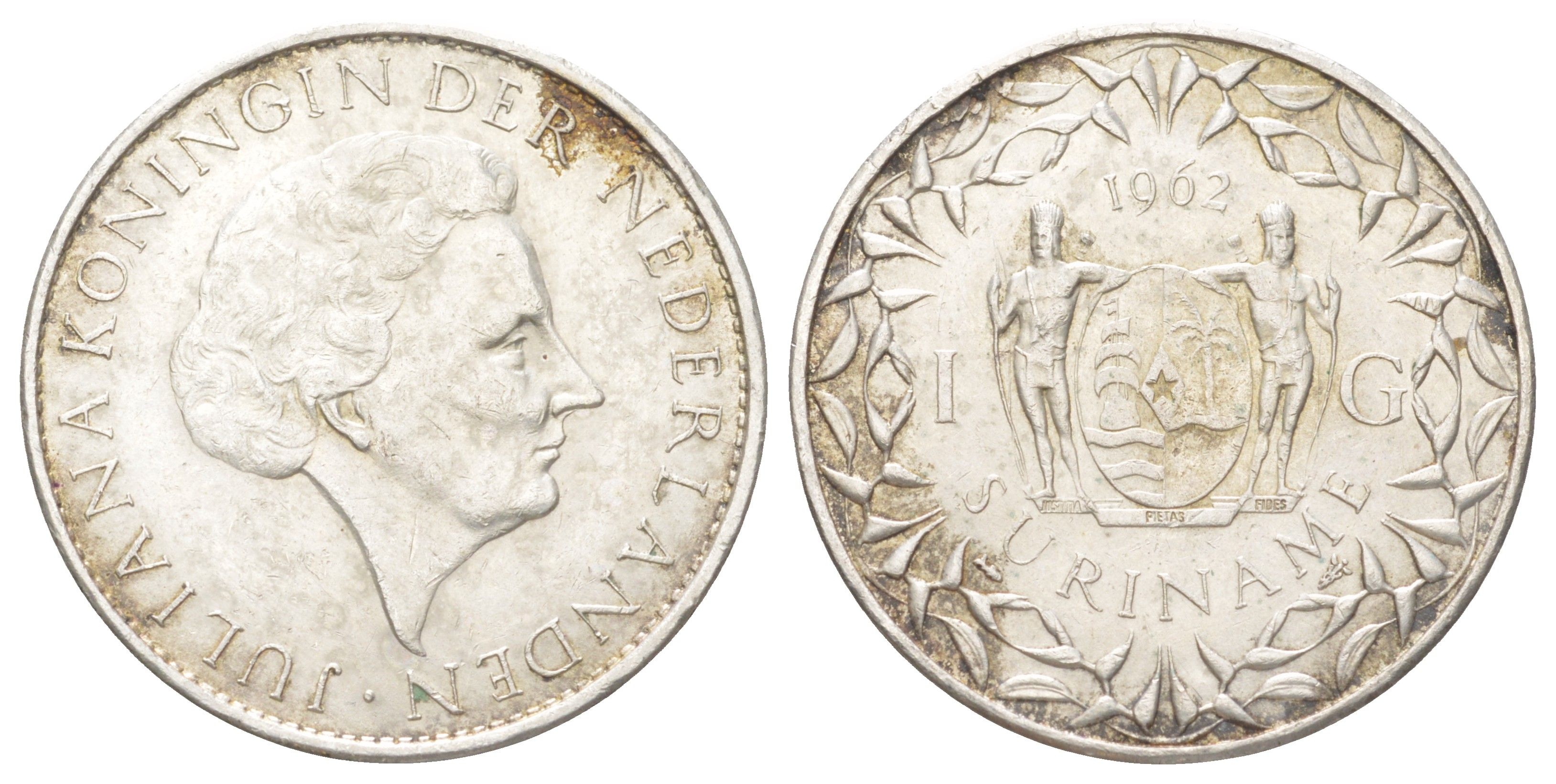 Суринам 1 гульден 1962 KM 15 серебро 3896-443