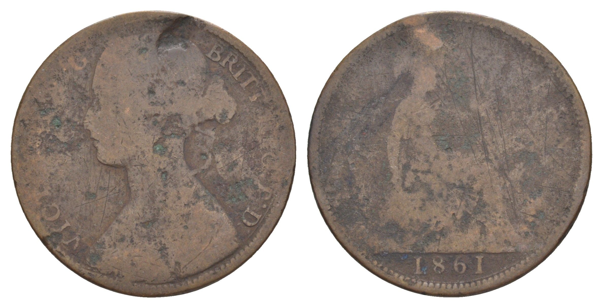 Великобритания 1 пенни 1861 Виктория (1837-1901) KM 749.2, Spink 3954 бронза 4642-436