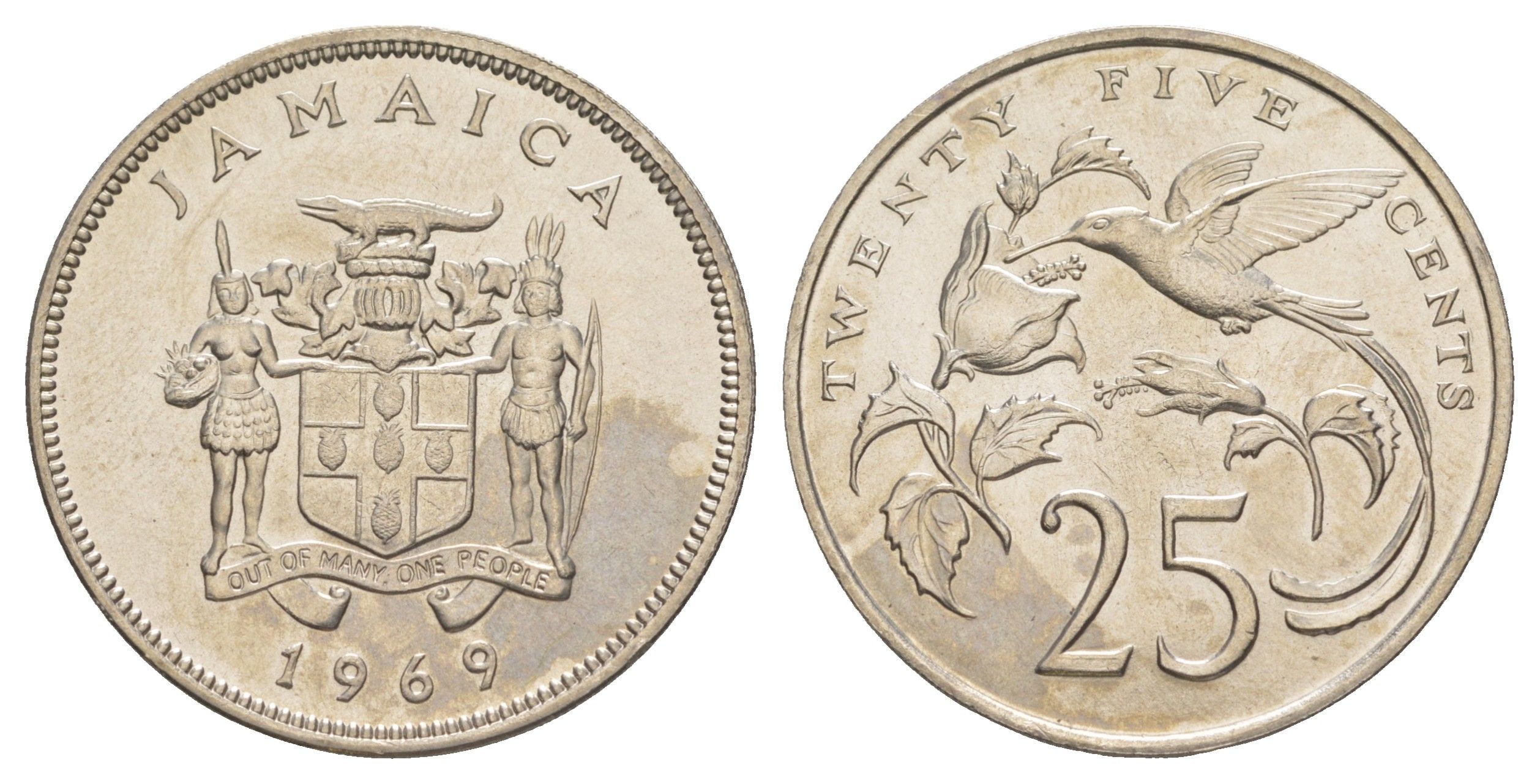 Ямайка 25 центов 1969 KM 49 медно-никель aUNC 91-235