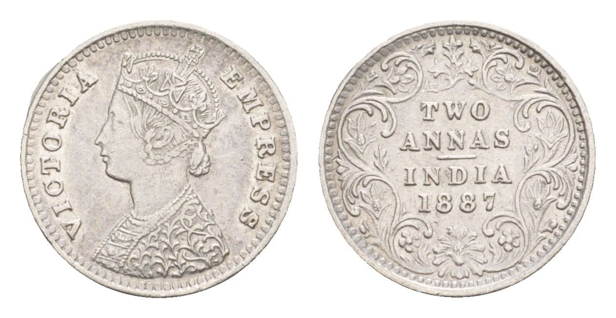 Британская Индия 2 анны 1887 Виктория (1837-1901) KM 488 серебро    1529-834
