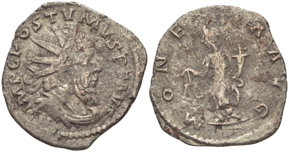 Римская Империя (императоры в Галлии) антониниан 260 - 269 Постум. IMP C POSTVMVS P F AVG / MONETA AVG, Монета с весами и рогом Изобилия, Колония Агриппины, Very fine RIC 315 биллон 1073-12-102