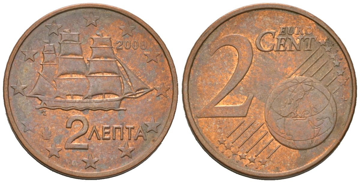 Греция 2 евроцента 2009 KM 182 сталь плакированная медью 4539-517