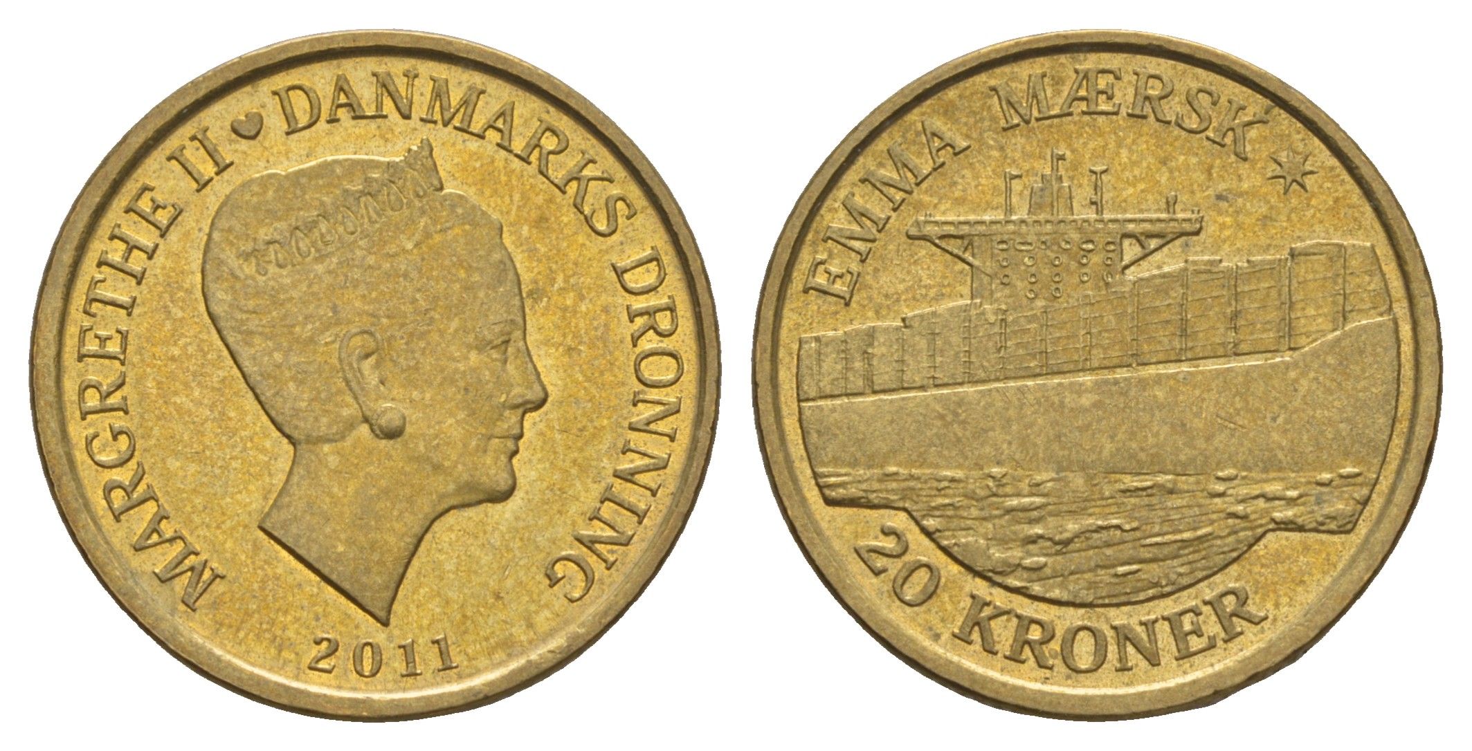 Дания 20 крон 2011 Корабли - Эмма Маэрск KM 942 алюминиевая бронза UNC 4650-931