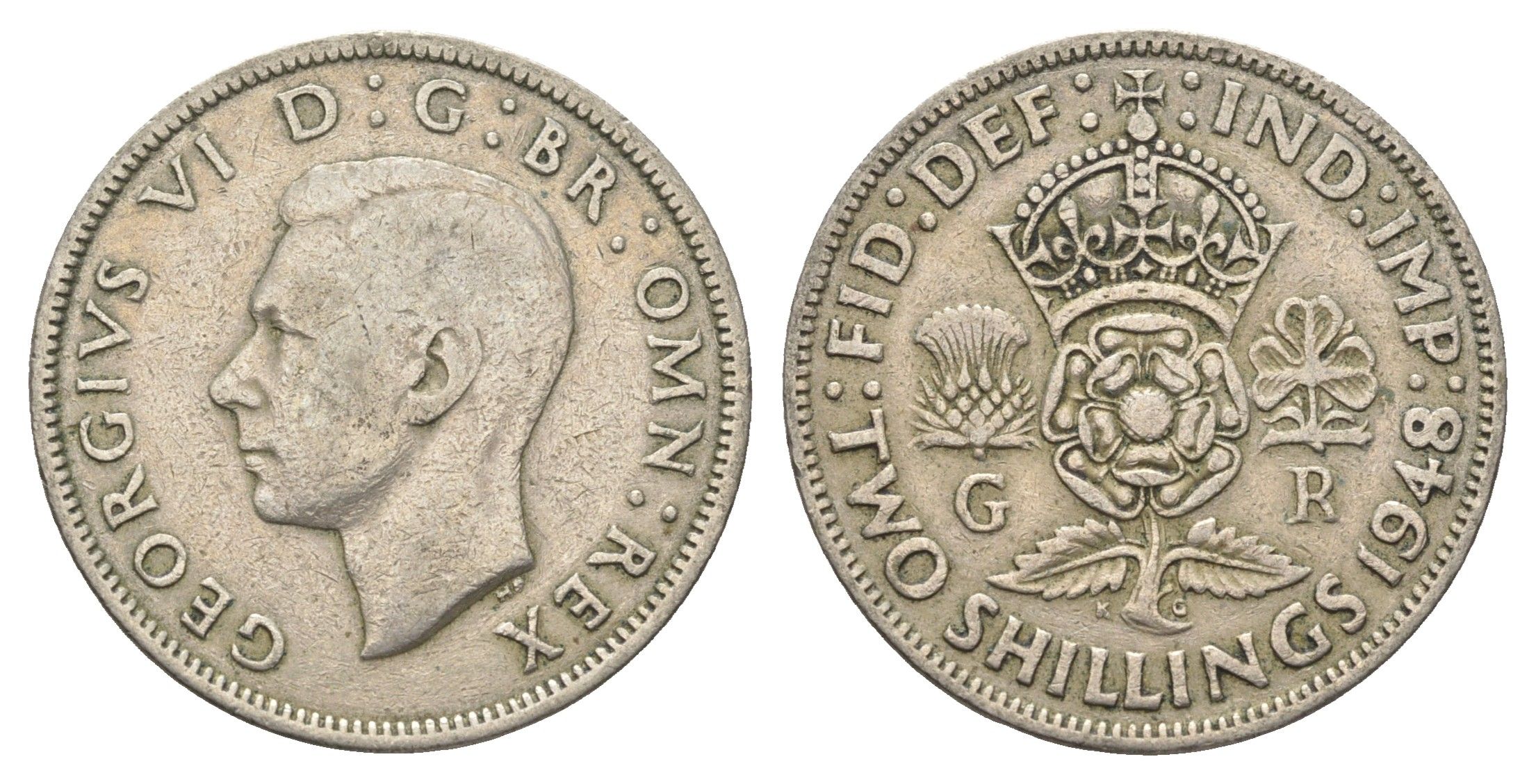 Великобритания 2 шиллинга (флорин) 1948 Георг VI (1936-1952) KM 865, Spink 4102 медно-никель 4663-246