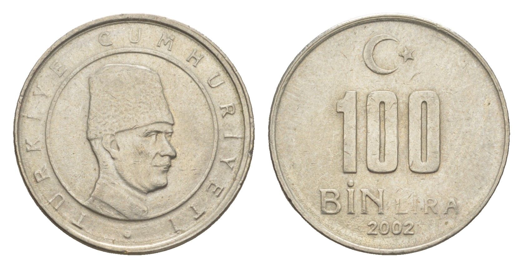 Турция 100000 лир 2002 Мустафа Кемаль Ататюрк KM 1106 медь цинк никель 4649-529