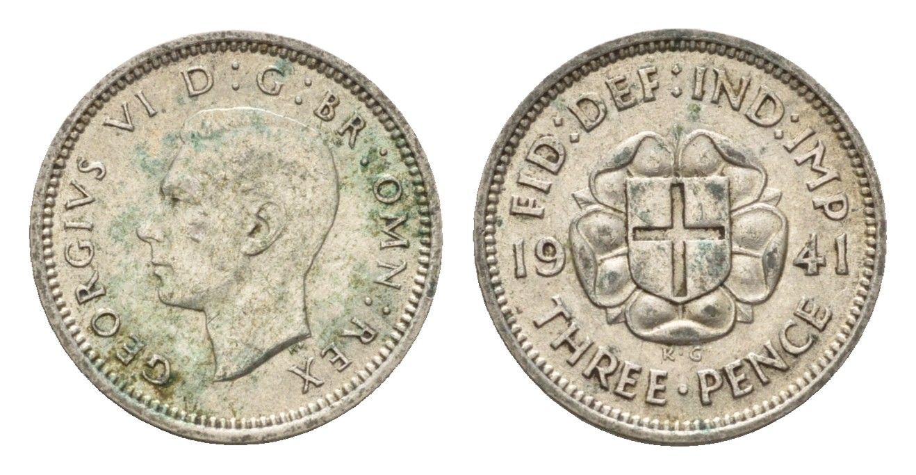 Великобритания 3 пенса 1941 Георг VI (1936-1952) KM 848, Spink 4085 серебро 100-761