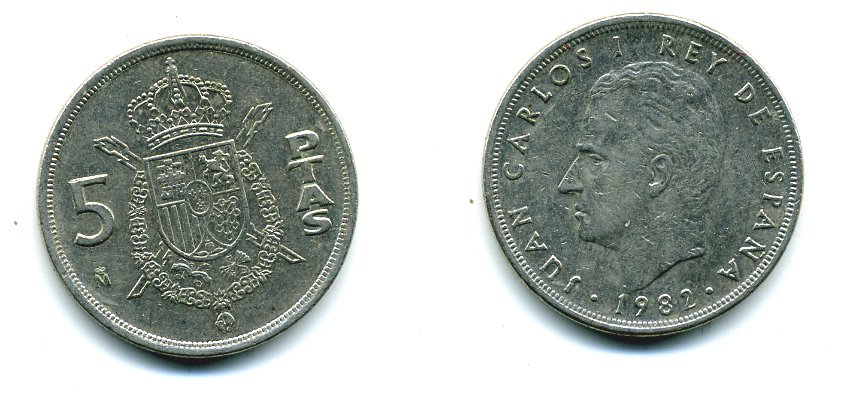 ИСПАНИЯ 5 ПЕСЕТ 1982 ХУАН КАРЛОС I KM 823 медно-никель 51-4444