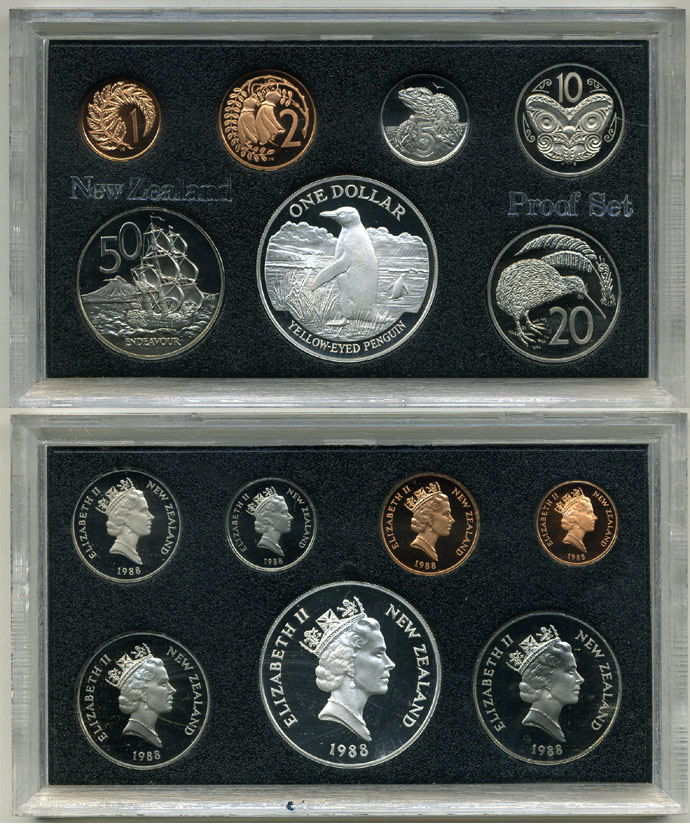 Новая Зеландия официальный набор из 7 монет 1988 в оригинальной пластиковой упаковке серебро PROOF 1-4-1-07