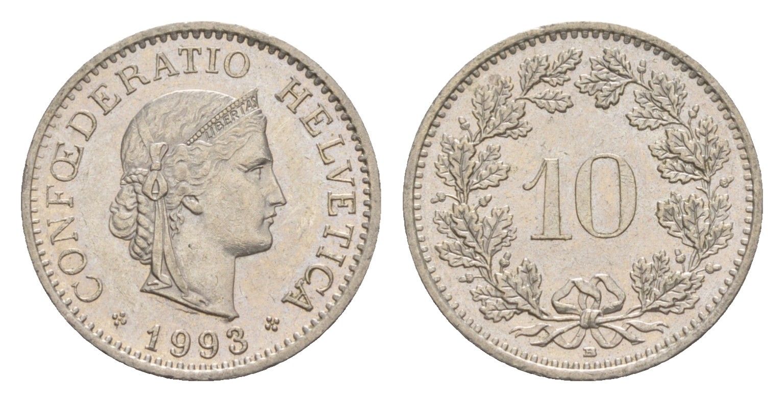 Швейцария 10 раппенов 1993 B KM 27 медно-никель 4625-853