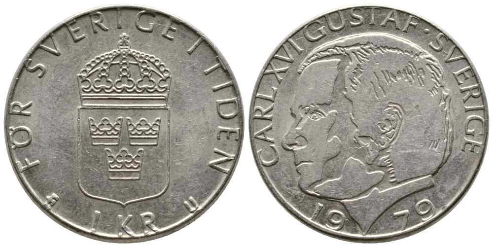 Швеция 1 крона 1979 Карл XVI Густав (1973- ) KM 852 медь плакированная медно-никелем 91-225