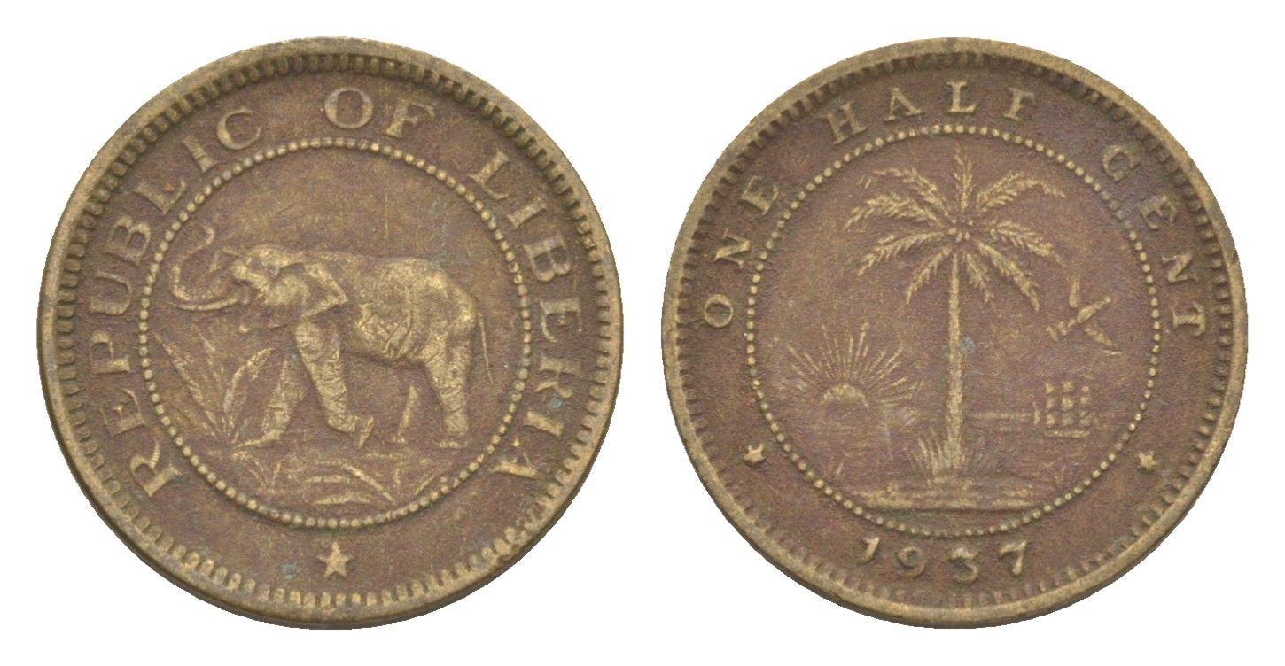 Либерия 1/2 цента 1937 KM 10 латунь 4614-829