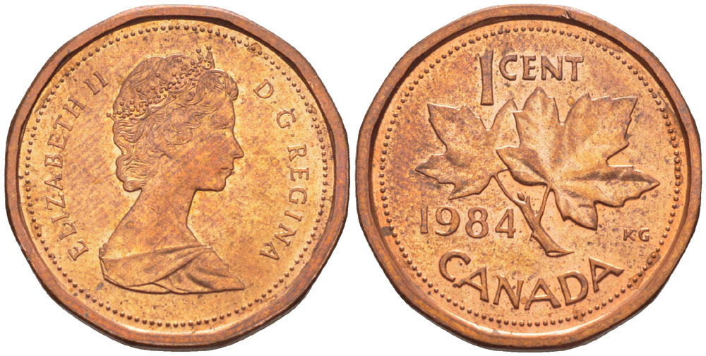 КАНАДА 1 ЦЕНТ 1984 КЛЕНОВЫЙ ЛИСТ, ЕЛИЗАВЕТА II (1953-) KM 132 бронза 201-135