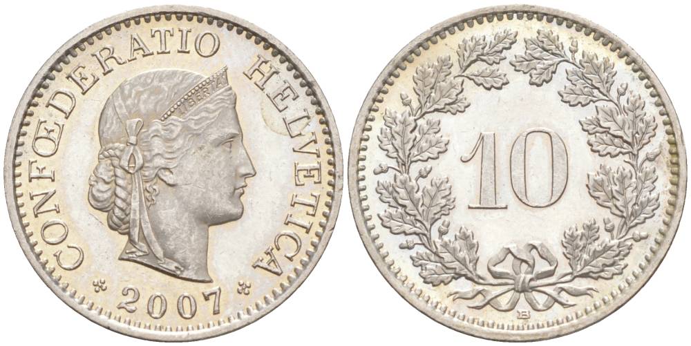 ШВЕЙЦАРИЯ 10 РАППЕНОВ 2007 В KM 27 медно-никель 55-547