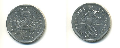 ФРАНЦИЯ 2 ФРАНКА 1979 СЕЯТЕЛЬ KM 942.1, LE FRANC 272.3 никель 54-1434
