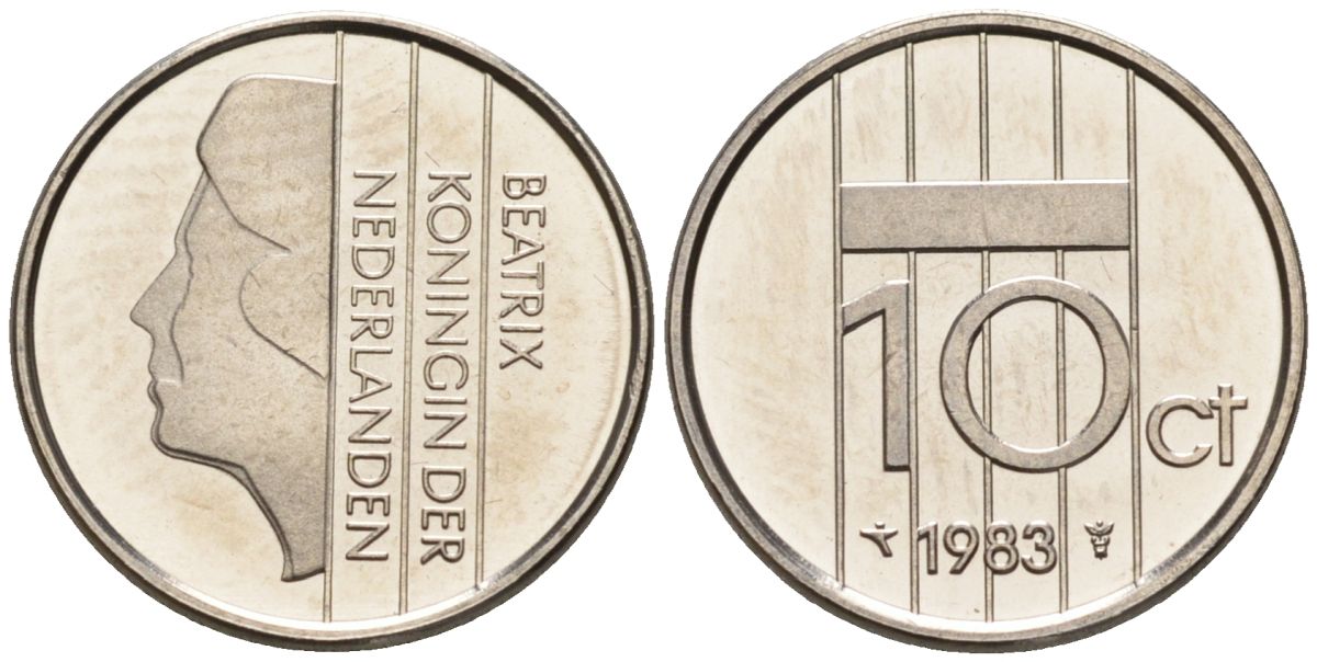 Нидерланды 10 центов 1983 Беатрикс (1980-2013) KM 203 никель UNC 4588-838