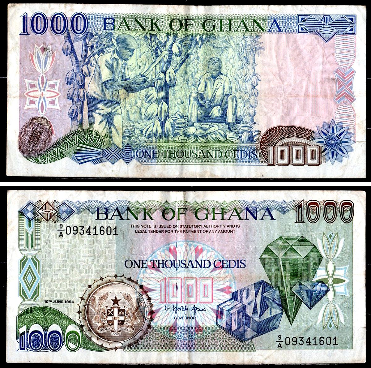 Гана 1000 седи 1994 Pick 29 b бумага 6285-33-1-2