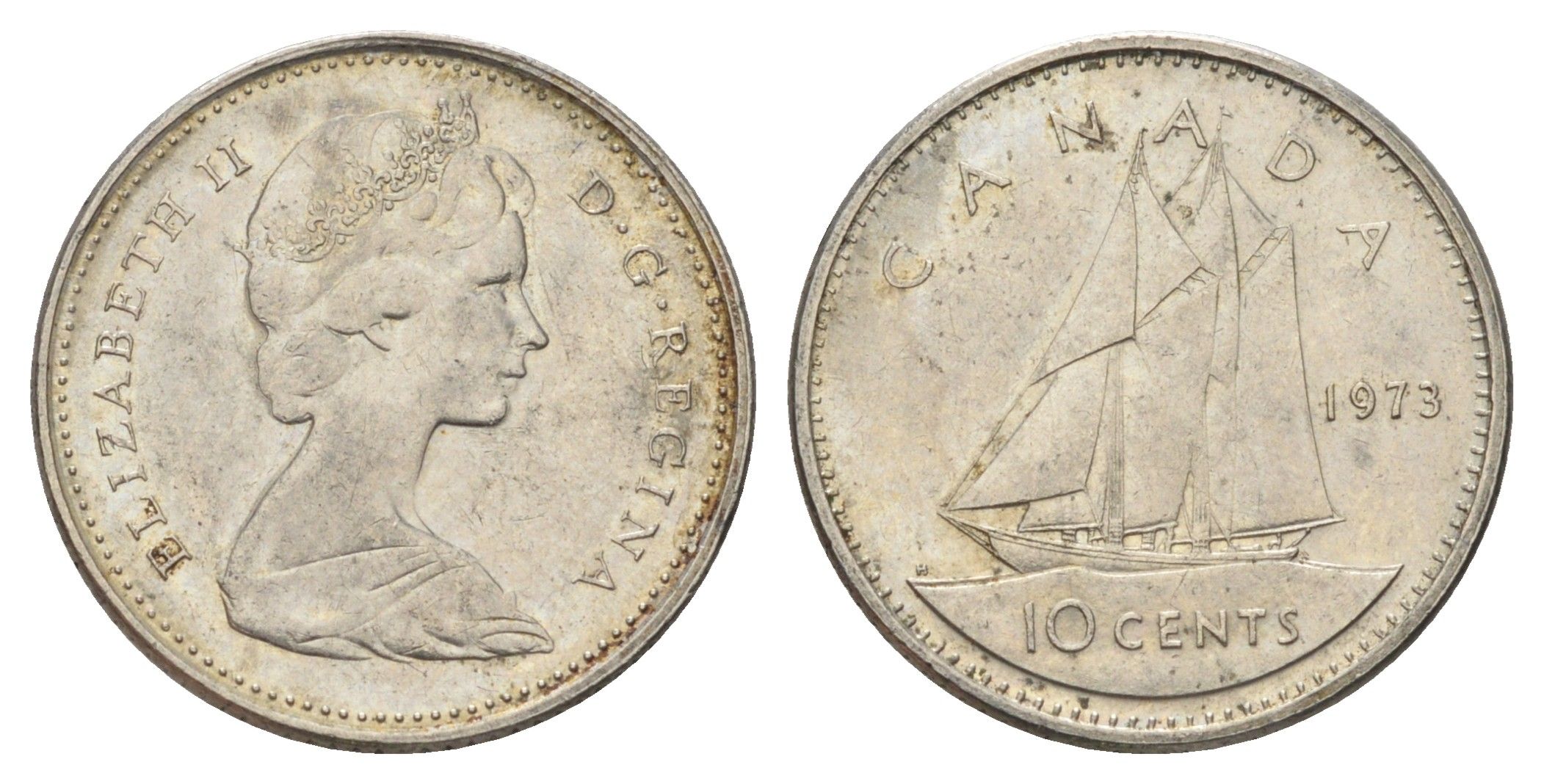 Канада 10 центов 1973 Елизавета II (1952-2022), парусник KM 77 никель 4689-536