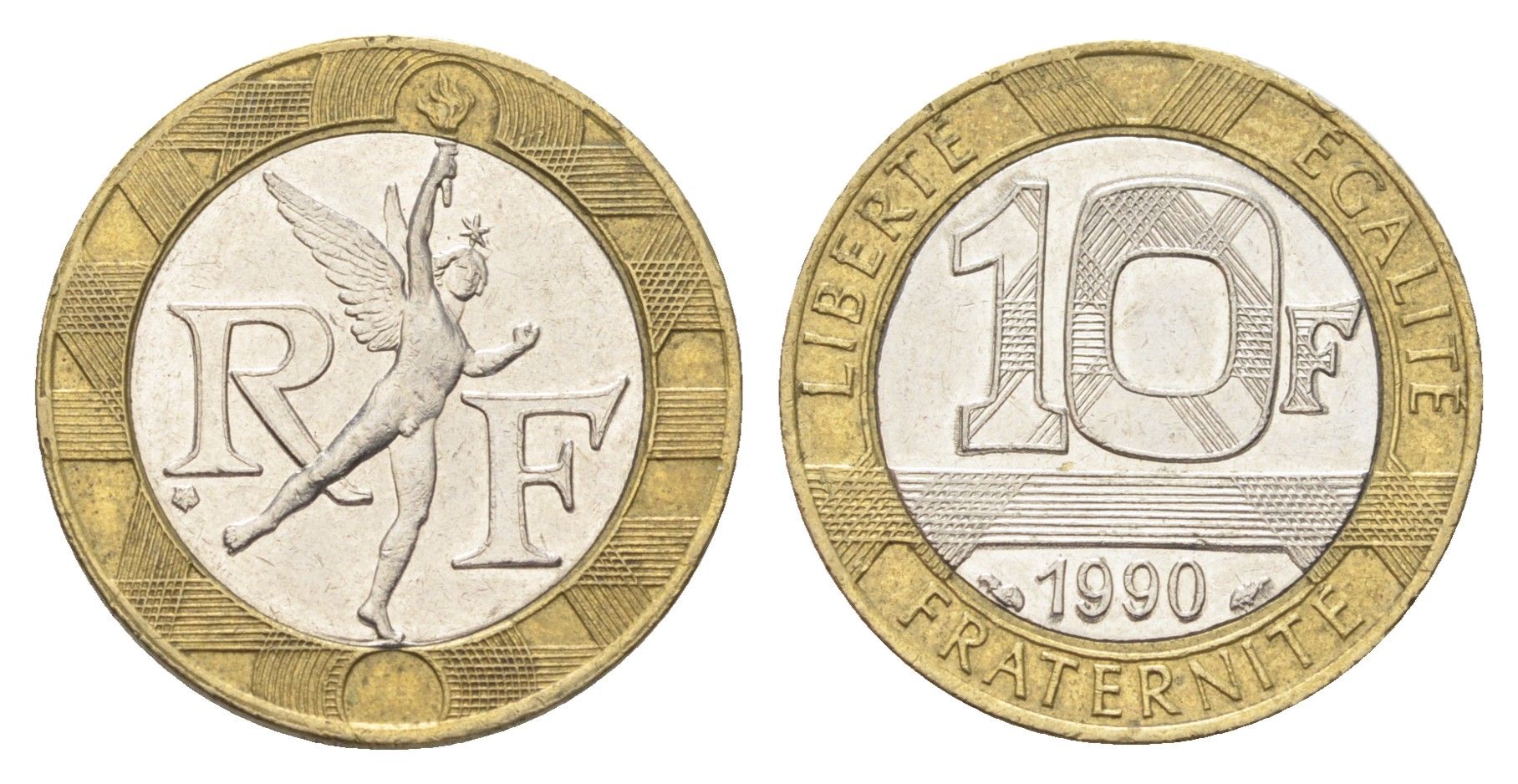 Франция 10 франков 1990 тип гений Бастилии KM 964.1, Le Franc 375.5 биметалл 4704-516