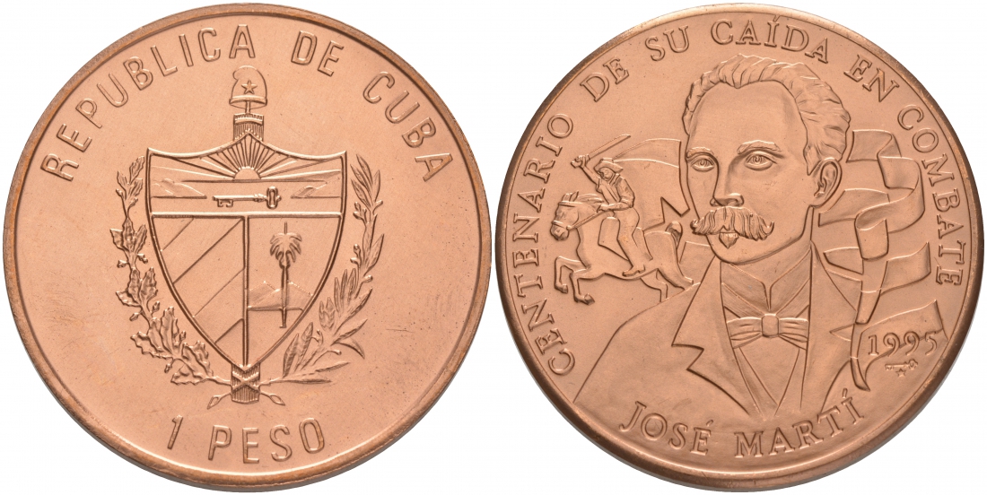 Куба 1 песо 1995 100 лет со дня смерти Хосе Марти KM 519 медь UNC M24-21