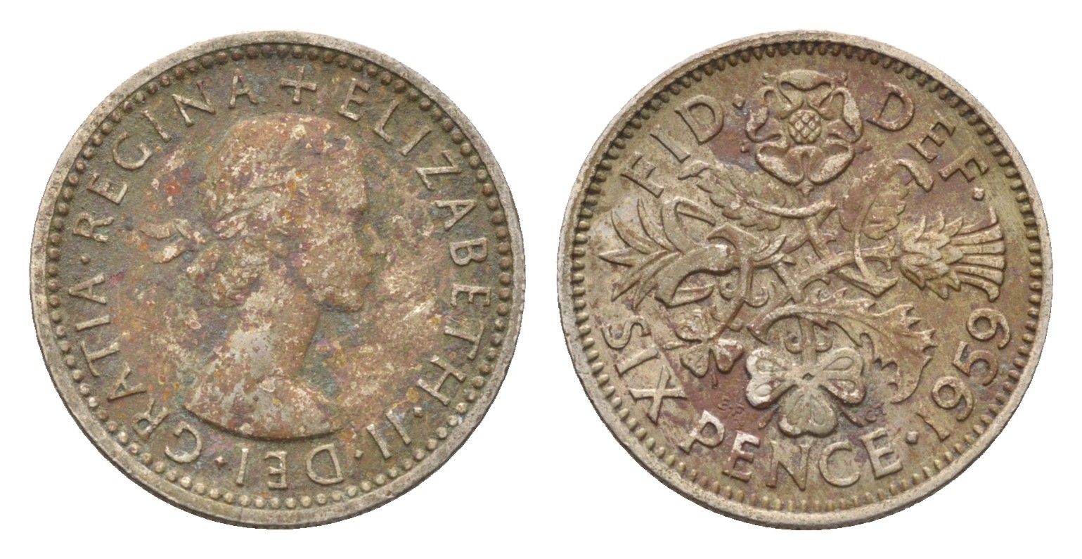 Великобритания 6 пенсов 1959 Елизавета II (1952-2022) KM 903 медно-никель 4697-963