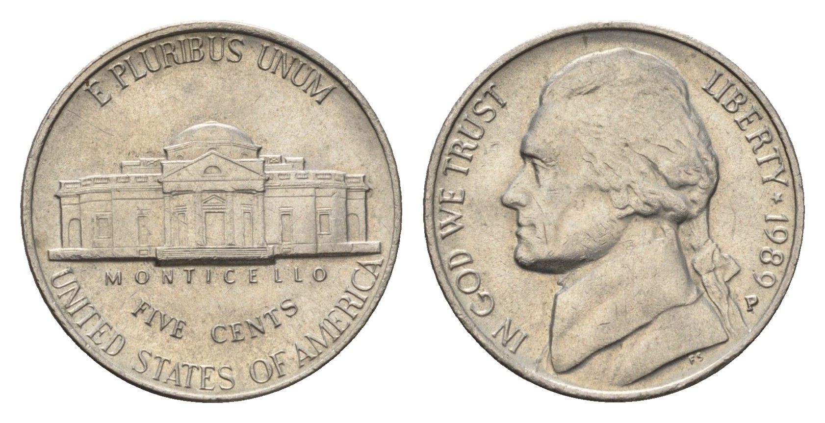 США 5 центов 1989 P, Джефферсон KM A192 медно-никель 4637-643