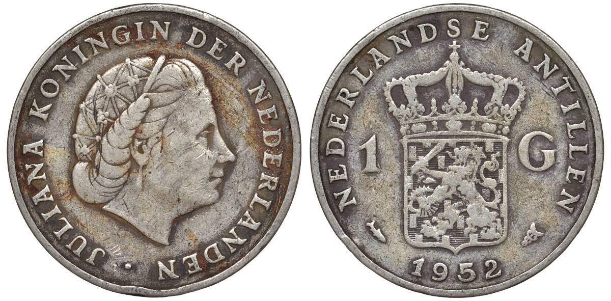 Нидерландские Антилы 1 гульден 1952 Юлиана (1948-1980) KM 2 серебро 36-922
