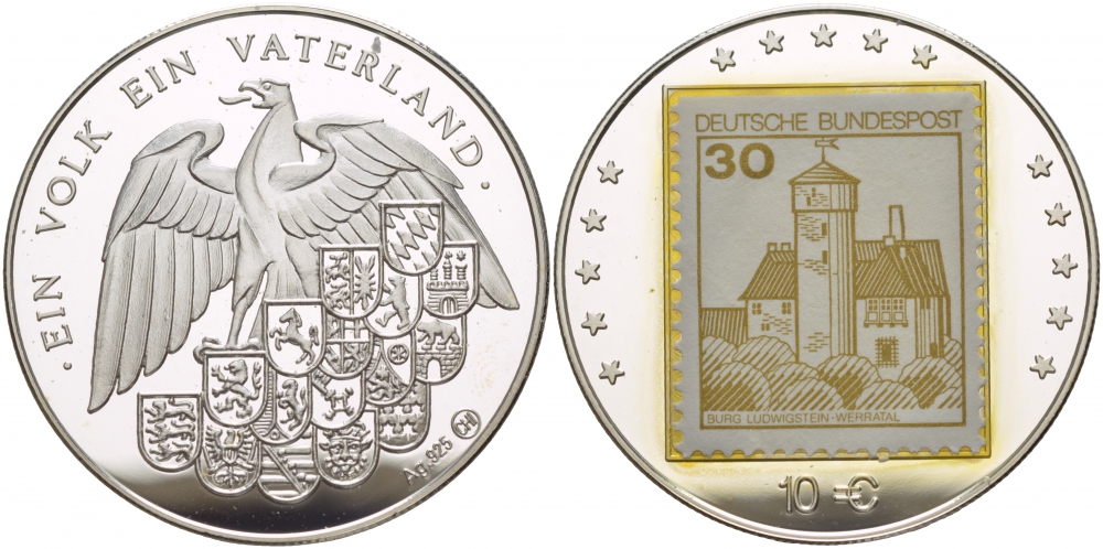 ФРГ 10 евро ND медаль с маркой серебро PROOF 1088-7-11