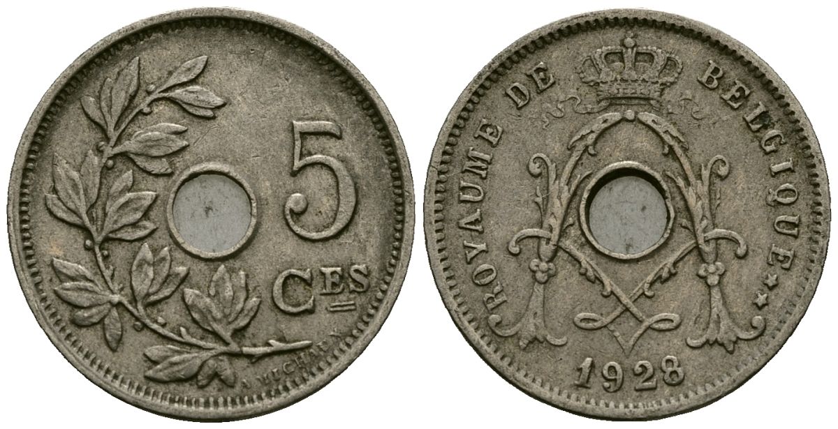 Бельгия 5 сантимов 1928 Belgique KM 66 медно-никель 4173-566