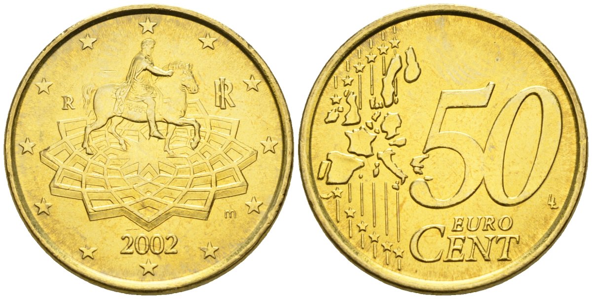 Италия 50 евроцентов 2002 KM 215 нордик UNC 4148-634
