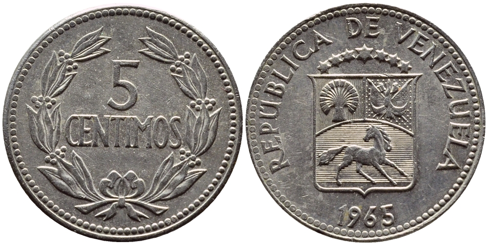 Венесуэла 5 сентимо 1965 KM 38.2 медно-никель 4392-922