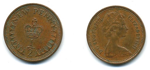 Великобритания 1/2 пенни 1971 Елизавета II (1952-2022) КМ 914, Spink 4239 бронза 4110-1634