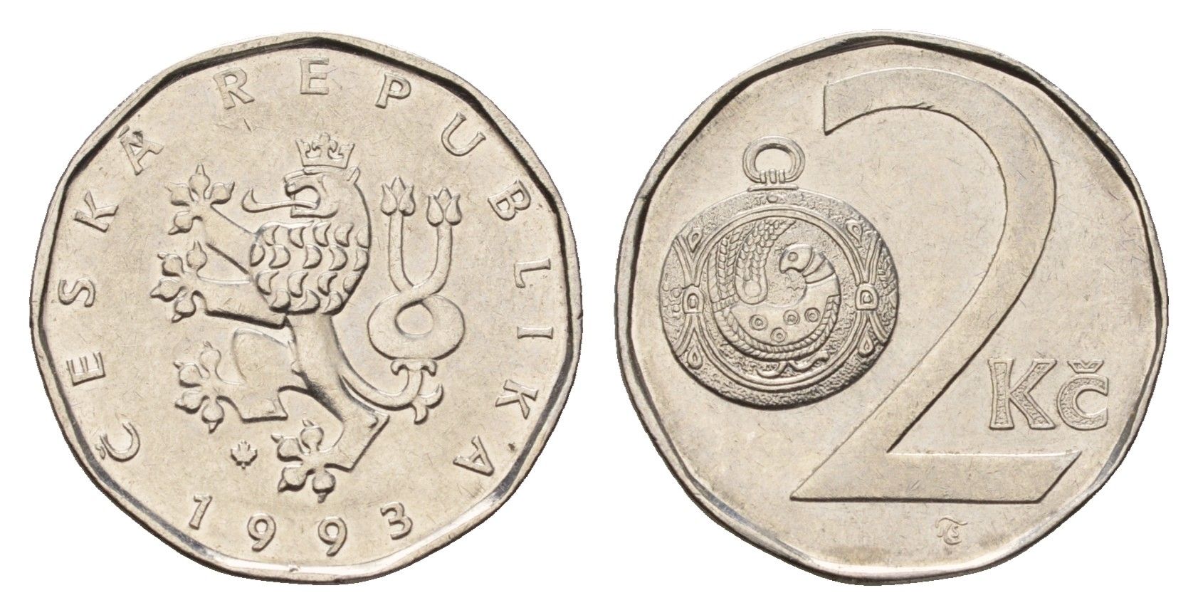 Чехия 2 кроны 1993 KM 9 сталь плакированная никелем 192-859