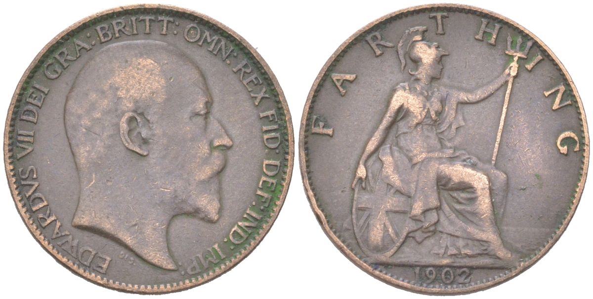 Великобритания 1 фартинг 1902 Эдуард VII (1901-1910) KM 792, Spink 3992 бронза 4613-443