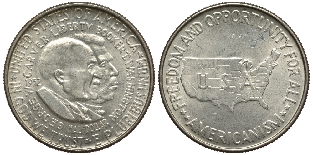 США 1/2 доллара (50 центов) 1952 Джордж Карвер и Букер Т. Вашингтон KM 200 серебро aUNC 3896-1321