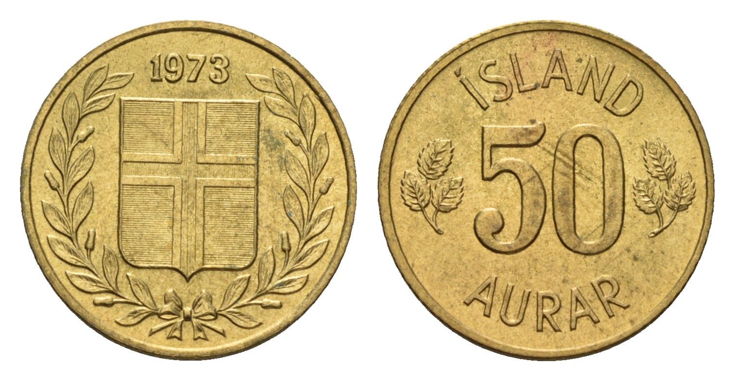 Исландия 50 эйре 1973 KM 17 никель латунь UNC 4690-559