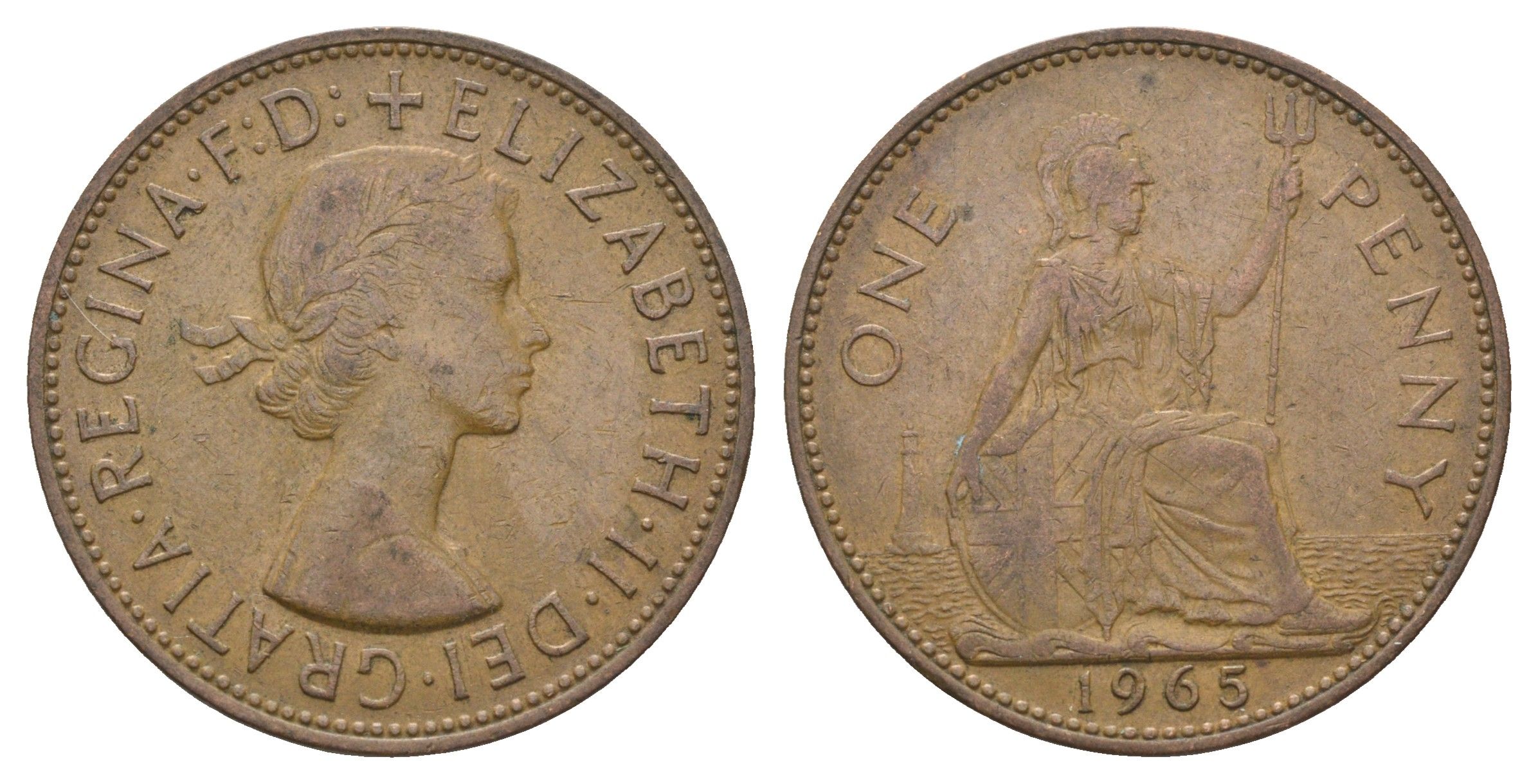 Великобритания 1 пенни 1965 Елизавета II (1952-2022) KM 897, Spink 4157 бронза 4661-926