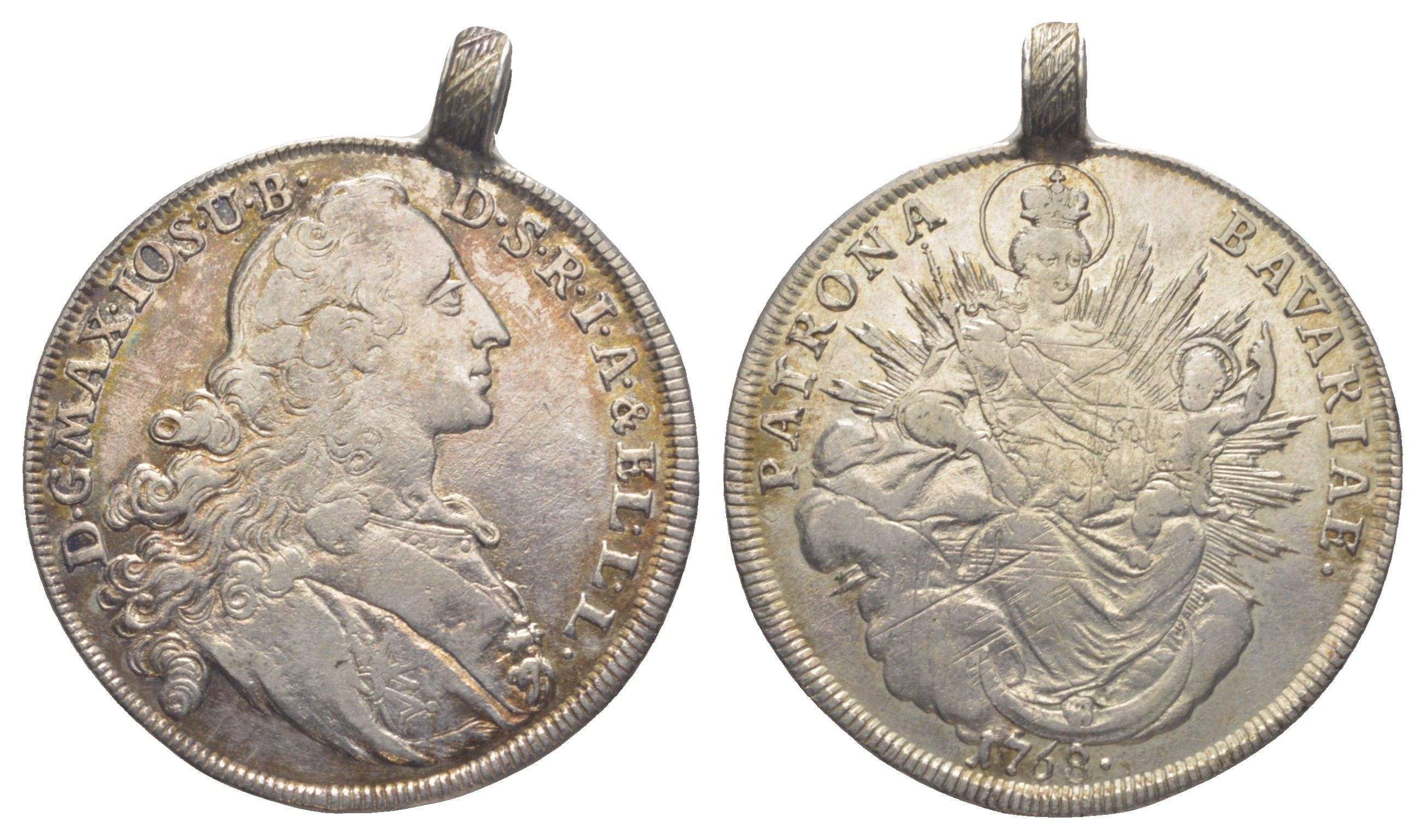 Бавария 1 талер 1768 Максимилиан III (1745-1777), на подвеске Davenport 1953, KM 519, Hahn 307 и Wittelsbach 2175 серебро 11-077-25