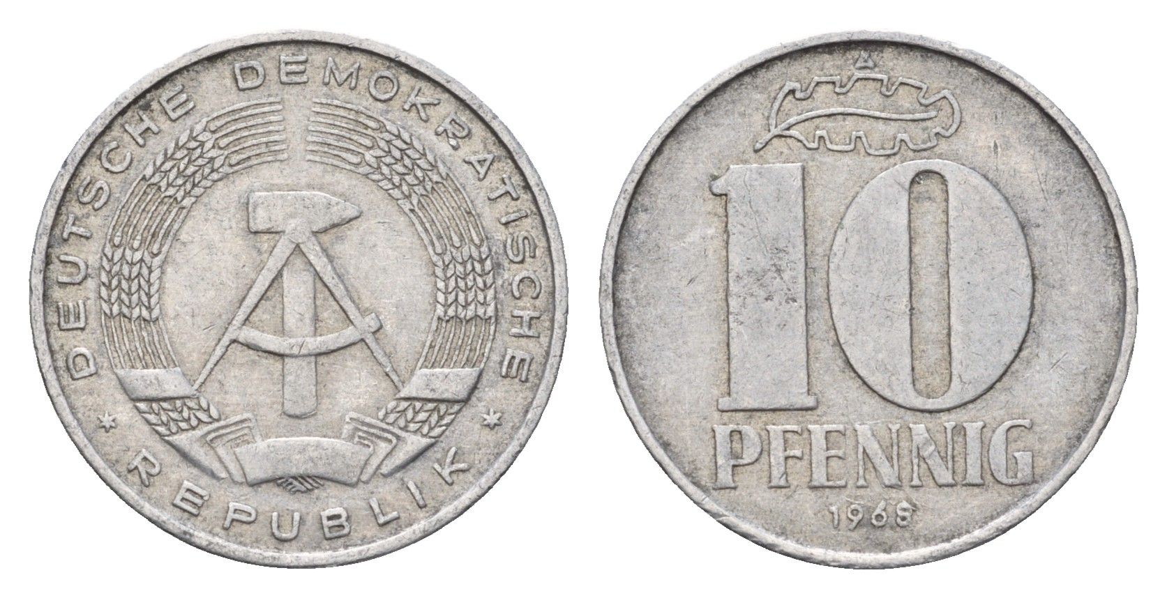 ГДР 10 пфеннигов 1968 A KM 10 алюминий 4702-369