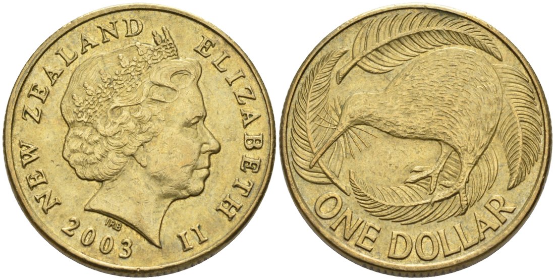 Новая Зеландия 1 доллар 2003 Елизавета II (1952-2022), птица киви  KM 120 алюминиевая бронза 51-1612