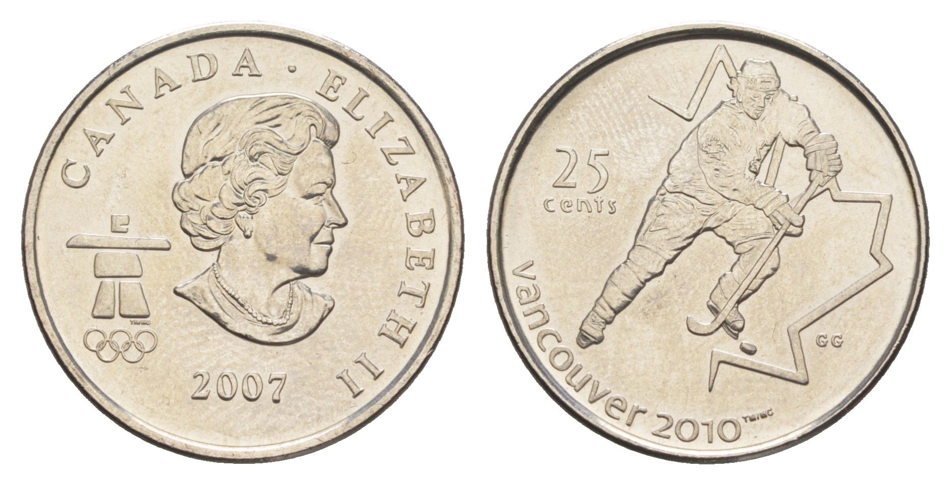 Канада 25 центов 2007 XXI зимние Олимпийские Игры, Ванкувер 2010 - Хоккей KM 683 сталь плакированная никелем UNC 4652-1141