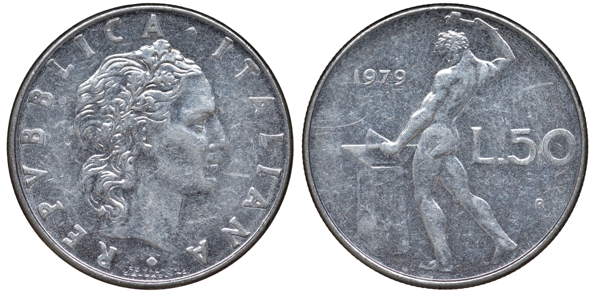 Италия 50 лир 1979 R, Вулкан KM 95.1 сталь 51-1343