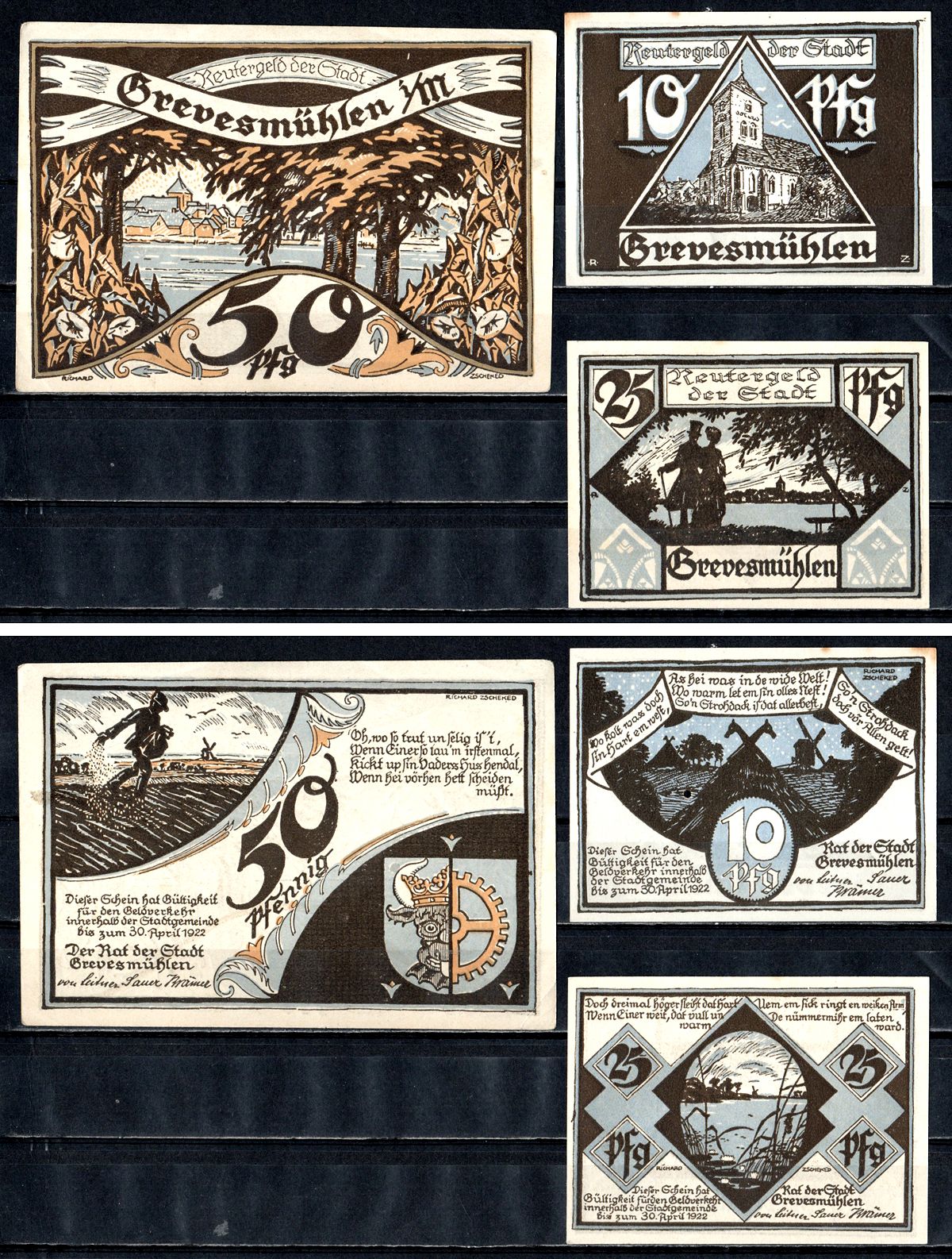 Гревесмюлен (Мекленбург-Шверин) набор из 3 нотгельдов ND 7556-13-3-1