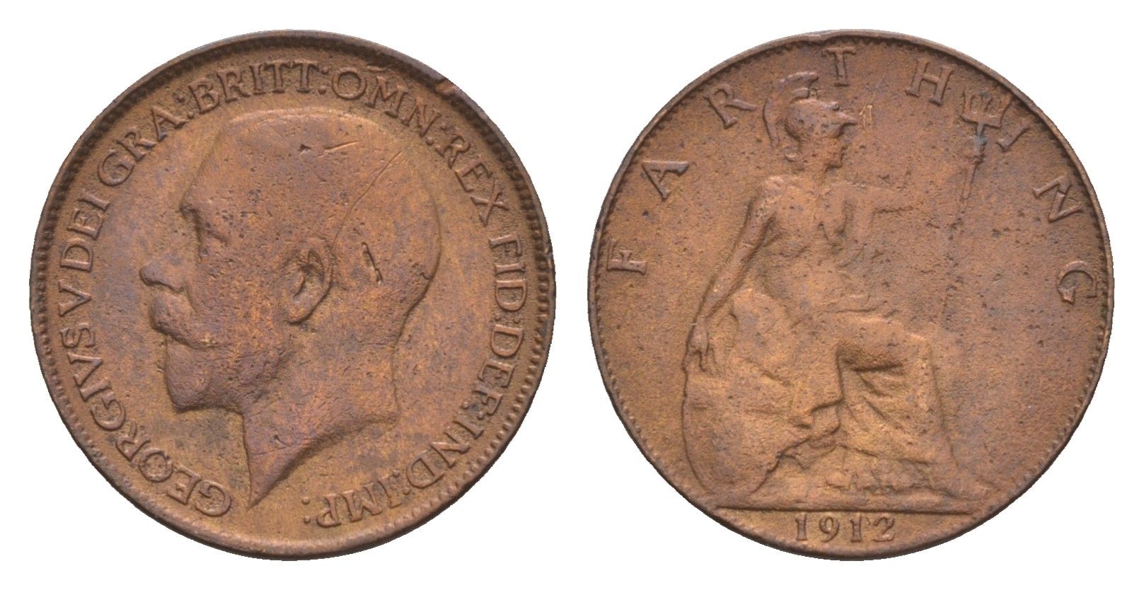 Великобритания 1 фартинг 1912 Георг V (1910-1936) KM 808.1, Spink 4059 бронза 4658-938