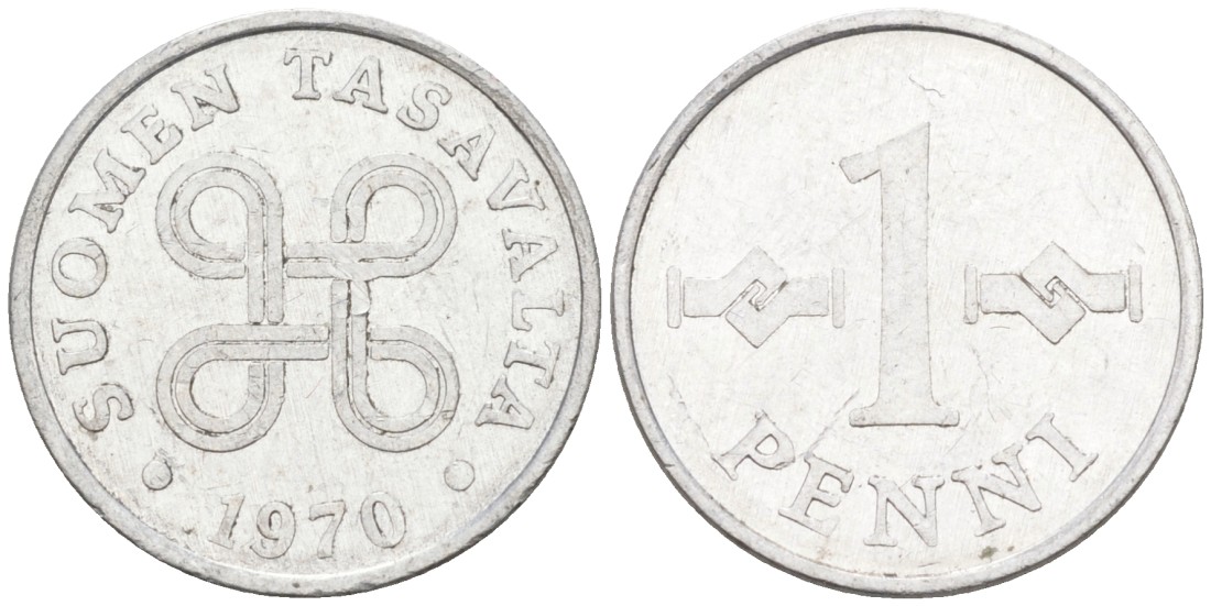 Финляндия 1 пенни 1970 KM 44а алюминий 192-1257