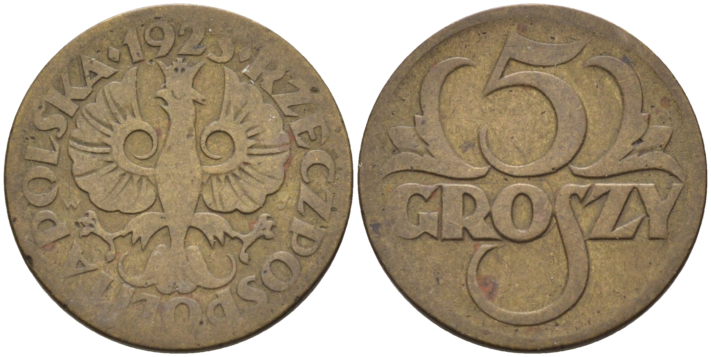 Польша 5 грошей 1923 год тип KM 10 латунь    4147-241