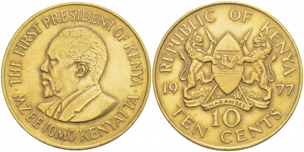 Кения 10 центов 1977 Джомо Кениата KM 11 никель латунь 4403-446