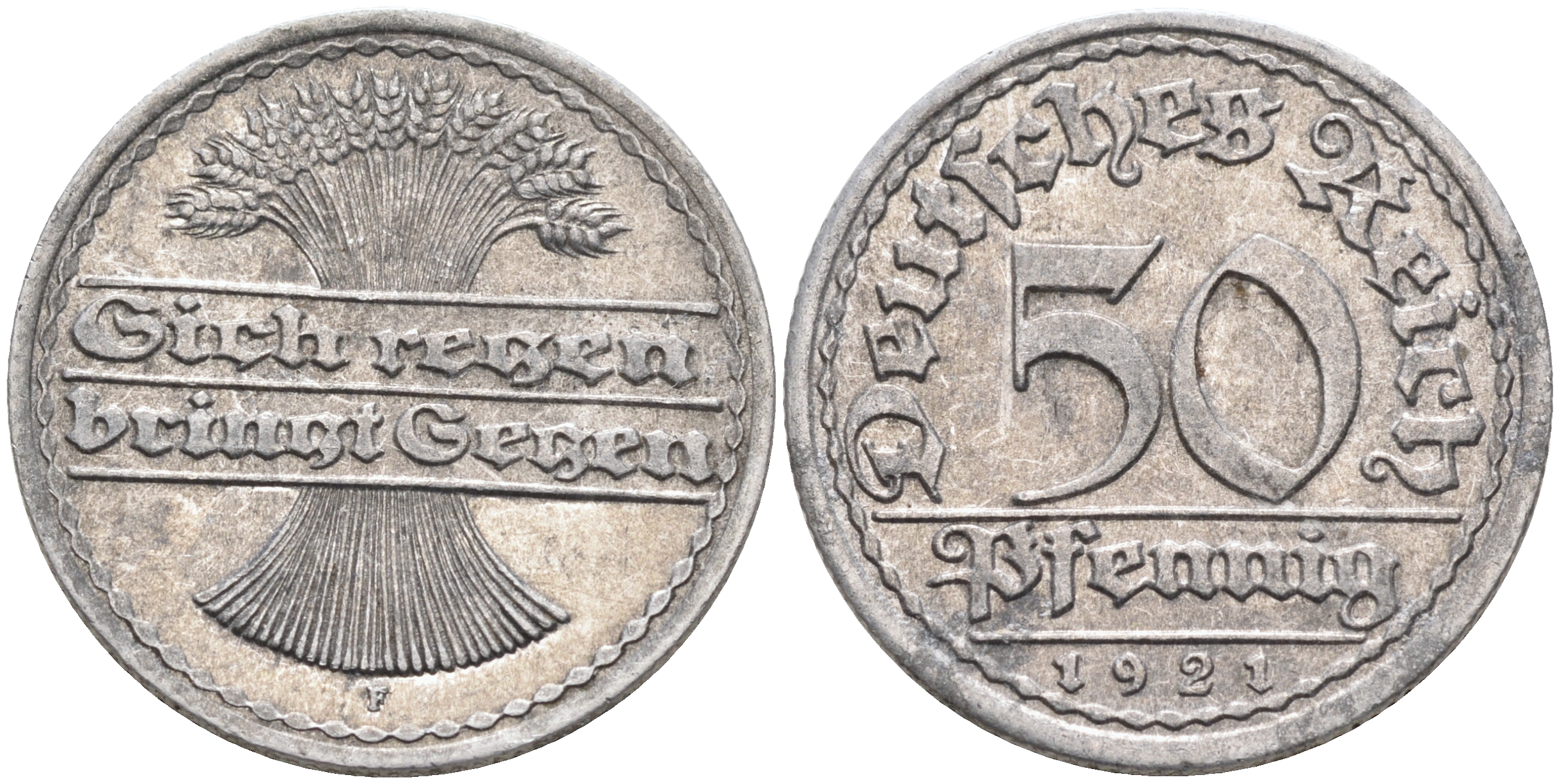 Германия 50 пфеннигов 1921 A KM 27, J.301, Weege 10 алюминий    4589-226