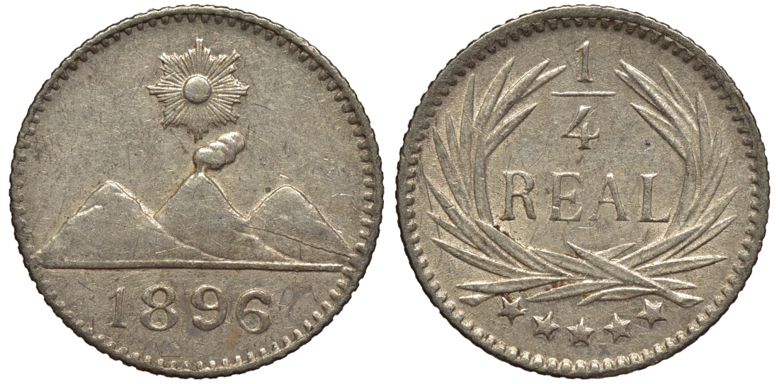 Гватемала 1/4 реала 1896 5 звезд, Испанское правление KM 162 серебро 116-944