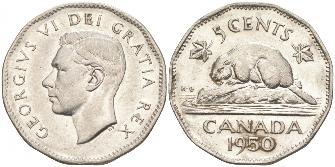 Канада 5 центов 1950 бобр, Георг VI (1937-1952) KM 42 никель 73-1334