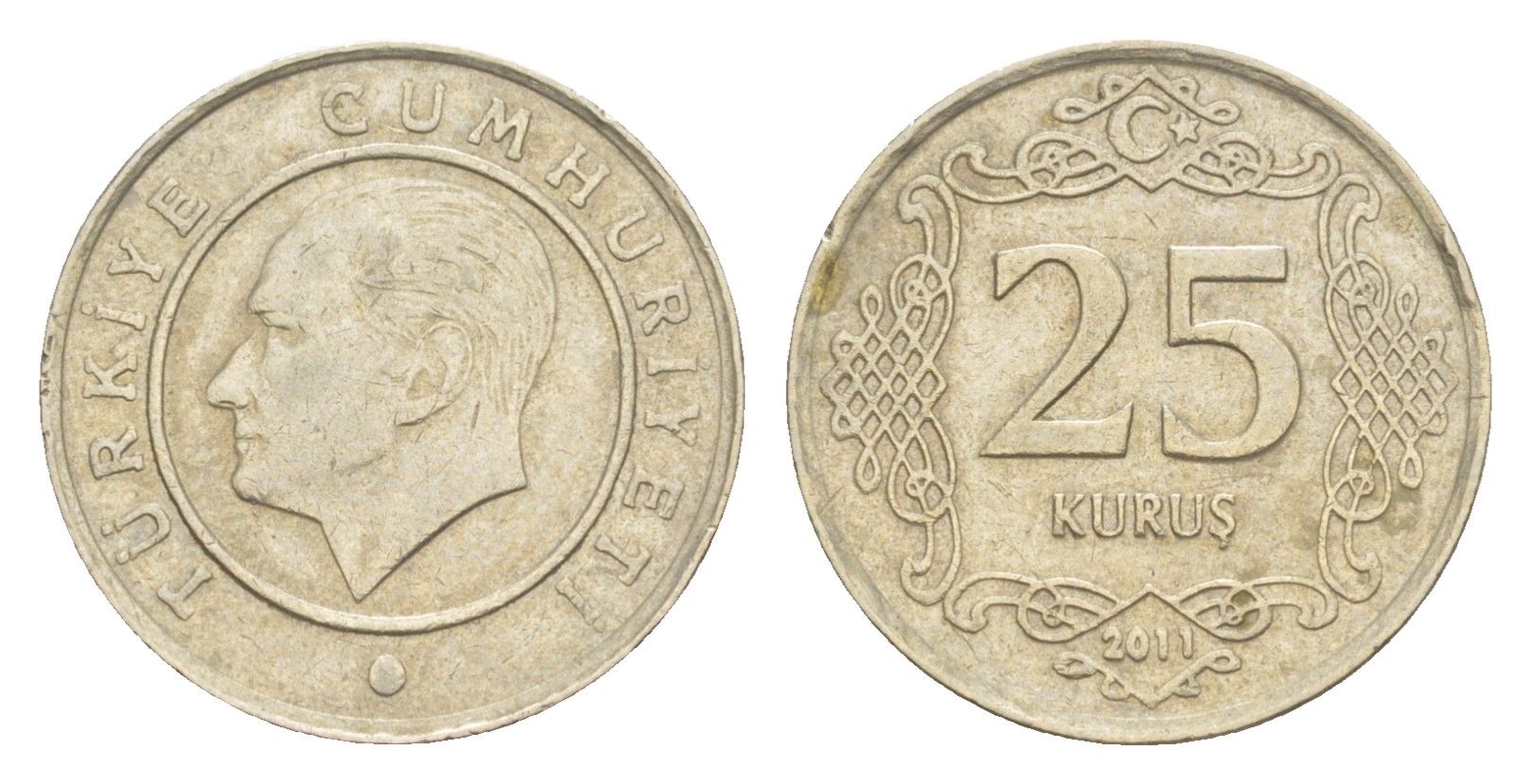 Турция 25 курушей 2011 Кемаль Ататюрк KM 1242 медно-никель 4647-627